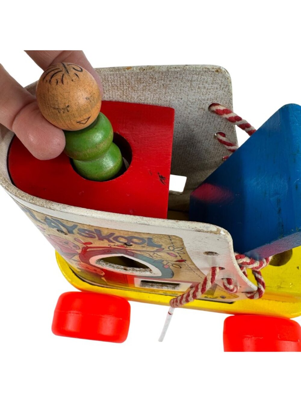 Playskool Wooden Pull Along Toy Shoe Lace Up People Figures 1970s Vtg Toddler - Picture 12 of 13
